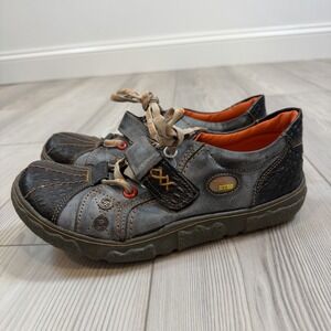 TMA 'Time EYES Sneakers Leather Hand Stitch Shoes Women's Size 9 Blue Lace Up